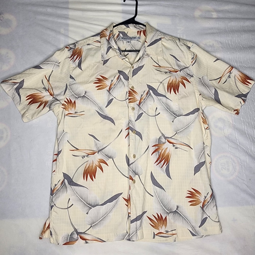 Quiksilver Edition Mens Large Bird of Paradise Hawaiian Shirt Tropical Button Up